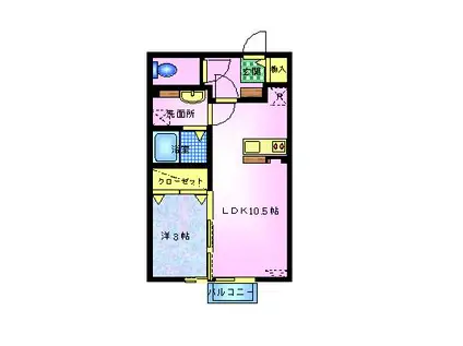 フルール・ド・ヴェールII棟(1LDK/2階)の間取り写真