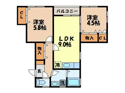 パークサイドIII(2LDK/1階)の間取り写真