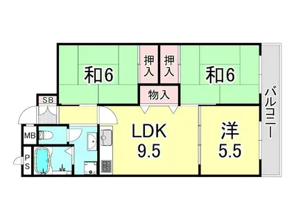ハイツキタウラ(3LDK/4階)の間取り写真
