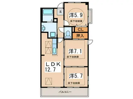 アクロス三保(3LDK/2階)の間取り写真