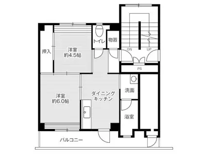 ビレッジハウス湖山 2号棟(2DK/4階)の間取り写真