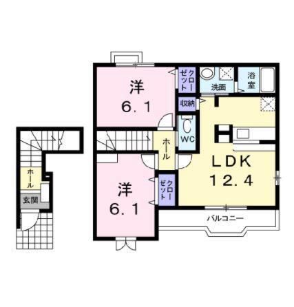 グランディールA(2LDK/2階)の間取り写真