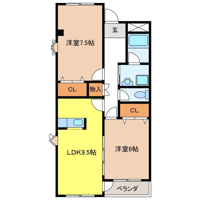 ジュネッセ シマ(2LDK/1階)の間取り写真