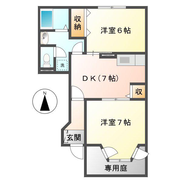 ウィスタリア(2DK/1階)の間取り写真