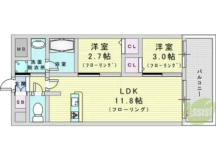 コンフォリア・リヴ新大阪西宮原ソルテラス(2LDK/7階)の間取り写真