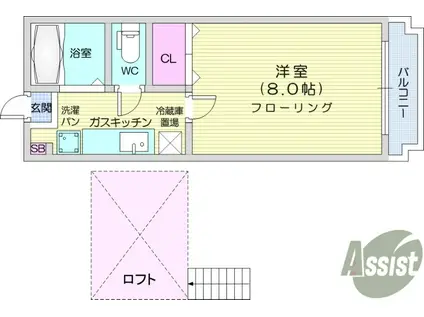 ソレアード遠見塚壱番館(1K/1階)の間取り写真