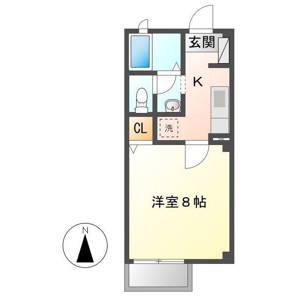 フォブール三冠A(1K/2階)の間取り写真