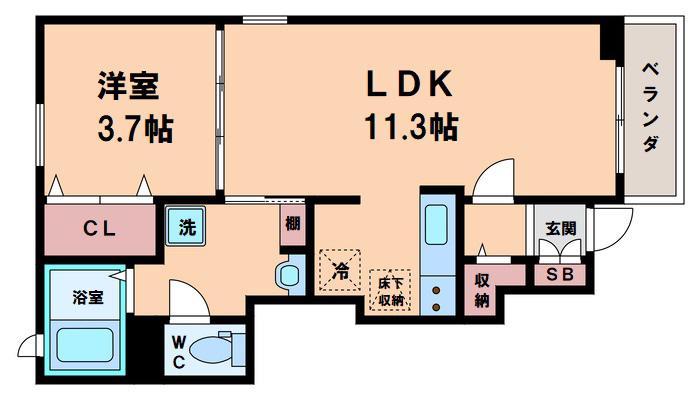 サニークレール A棟(1LDK/1階)の間取り写真