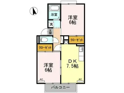 ウエストハイツ屋島B棟(2DK/2階)の間取り写真