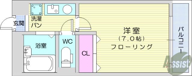 パークハイムⅠ(1K/1階)の間取り写真
