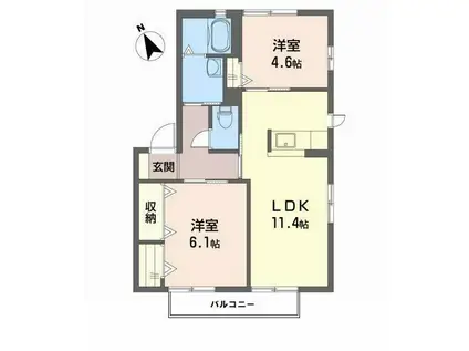 シャーメゾンソレイユ(2LDK/2階)の間取り写真