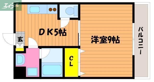 レプトン大福(1DK/2階)の間取り写真