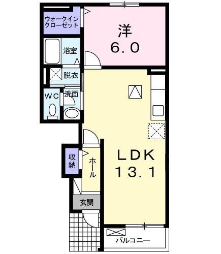 ベア・ヴァレー(1LDK/1階)の間取り写真
