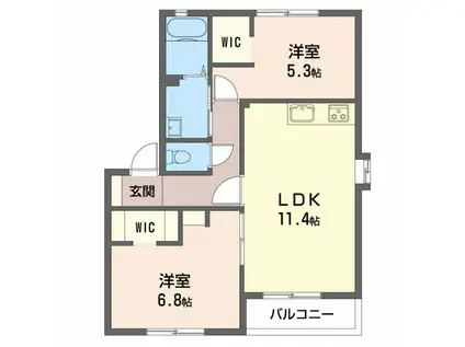 ディアスとなみII B棟(2LDK/1階)の間取り写真