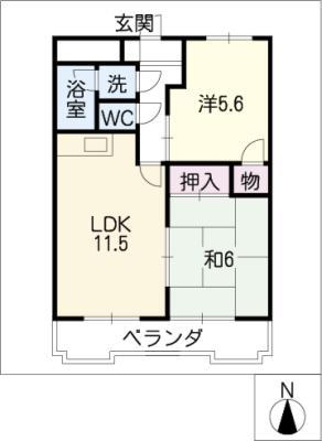 スカイハイム志賀(2LDK/7階)の間取り写真