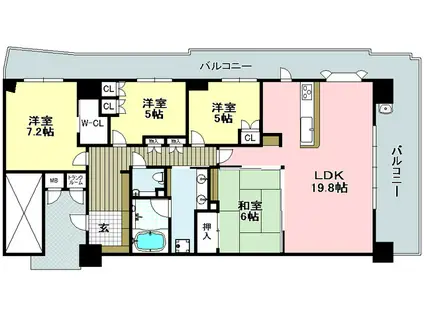 アルス茨木(4LDK/6階)の間取り写真