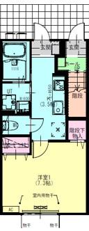 ディアコート盛岡B(1K/2階)の間取り写真