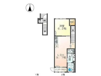 ノースグレイス(1LDK/2階)の間取り写真