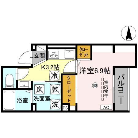 D-LUCE寄合町(1K/1階)の間取り写真
