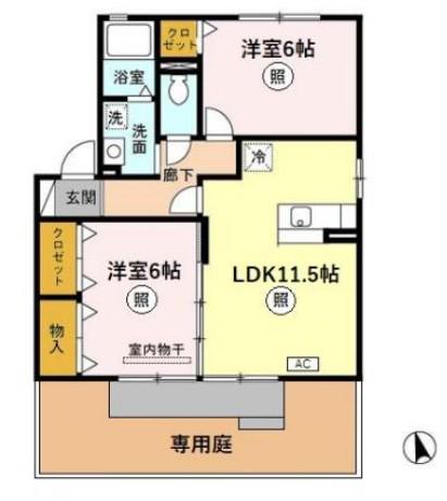ナチュール北 A棟(2LDK/1階)の間取り写真