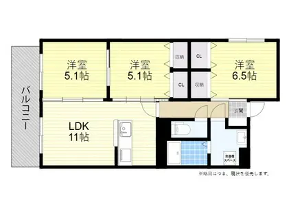 サンリバー三川(3LDK/1階)の間取り写真