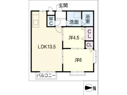シティハイツ畔北(2LDK/2階)の間取り写真