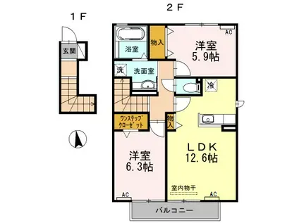 ハイム杉山 A棟(2LDK/2階)の間取り写真