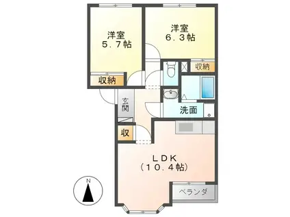 CREA雅(2LDK/2階)の間取り写真