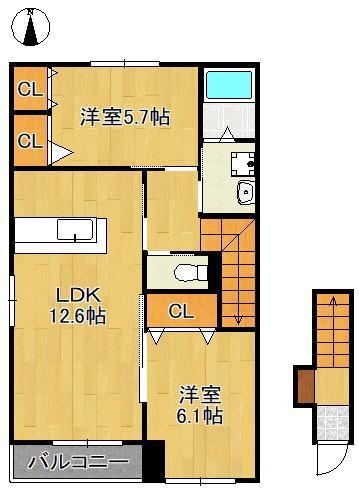 おおぞらII(2LDK/2階)の間取り写真