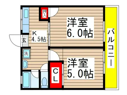 シティハイムマルヤマ(2K/2階)の間取り写真