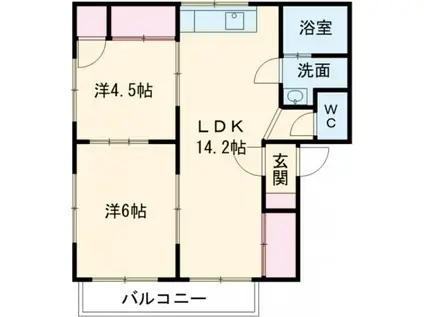 プレジール小林A(2LDK/1階)の間取り写真