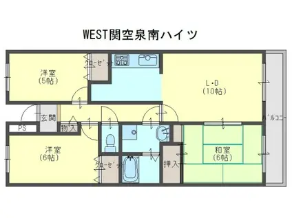 ウエストヒルズ関空1(3LDK/2階)の間取り写真