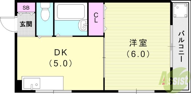 VIP岡町(1DK/2階)の間取り写真