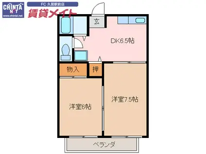 アクティブシティB(2DK/3階)の間取り写真