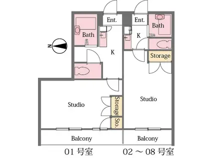 ハピネス(1K/2階)の間取り写真