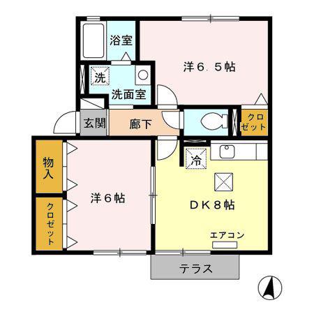 コスモスハウス H棟(2DK/1階)の間取り写真
