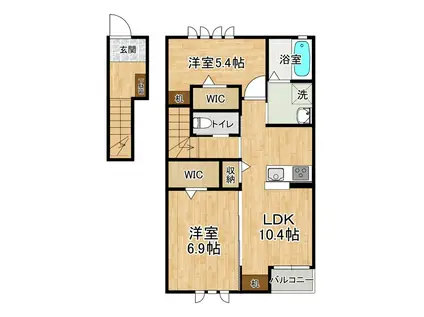 LA GRAND CINQB棟(2LDK/2階)の間取り写真