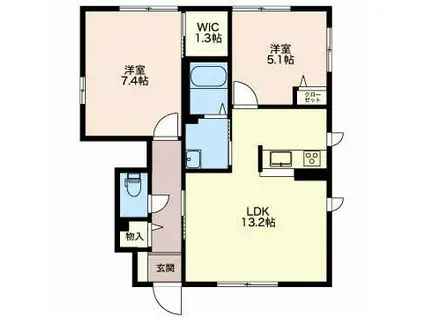 アミ・ブランシェ(2LDK/1階)の間取り写真