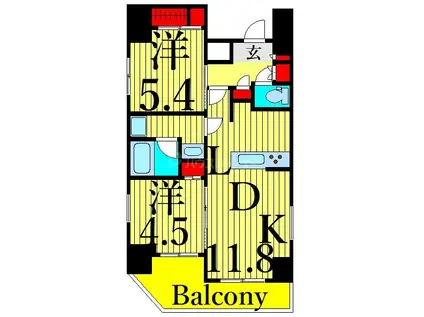 ジェノヴィア東日暮里グリーンヴェール(2LDK/7階)の間取り写真