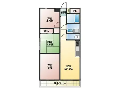 甲南本山ハイム(3LDK/2階)の間取り写真