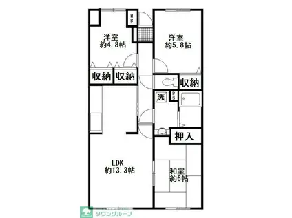 HILLS高穂(3LDK/3階)の間取り写真