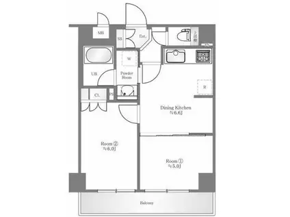 エグザ両国リアン(2DK/6階)の間取り写真