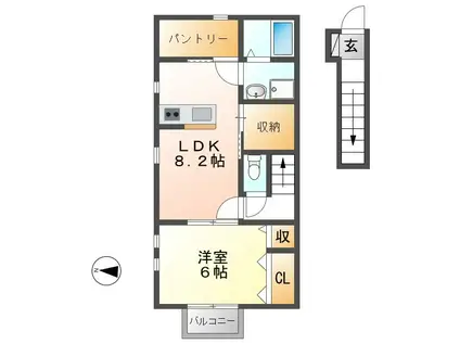 エスペランサ八幡(1LDK/2階)の間取り写真