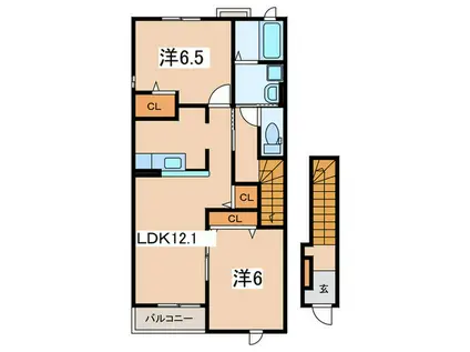 クラール曽比(2LDK/2階)の間取り写真