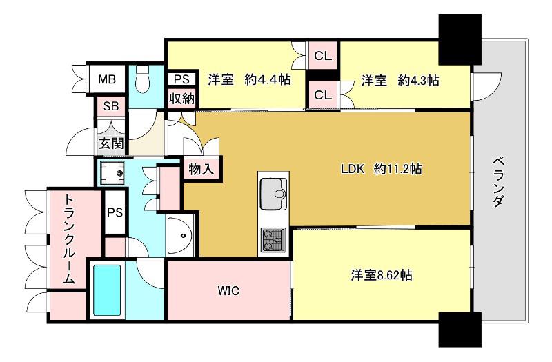 ジオタワー大阪十三(3LDK/34階)の間取り写真