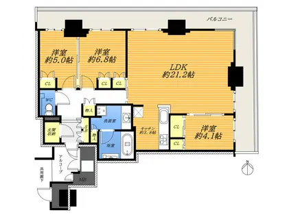 ジオ高槻ミューズガーデン(3LDK/41階)の間取り写真