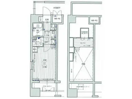 エステムコート大阪城前・OBPリバーフロント(1K/2階)の間取り写真