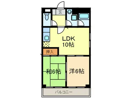 三祐マンション(2LDK/3階)の間取り写真