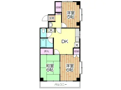 サンハイツ東恒(3DK/3階)の間取り写真