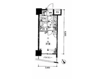 スカイコート後楽園イースト(1K/6階)の間取り写真